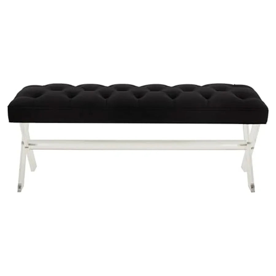 SAFAVIEH Couture Collection 48" Tourmaline Black Velvet Tufted, Acrylic X-Leg