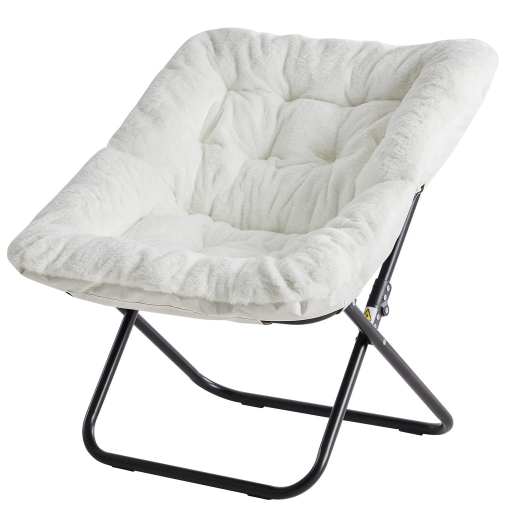 JHK 28IN Saucer Chair Padded Faux Fur Folding Metal Frame