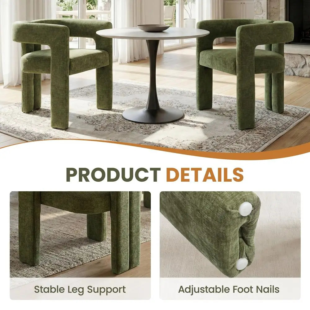 Modern Green Set of 6, Chenille,  Barrel Chairs w/Solid Wood Frame