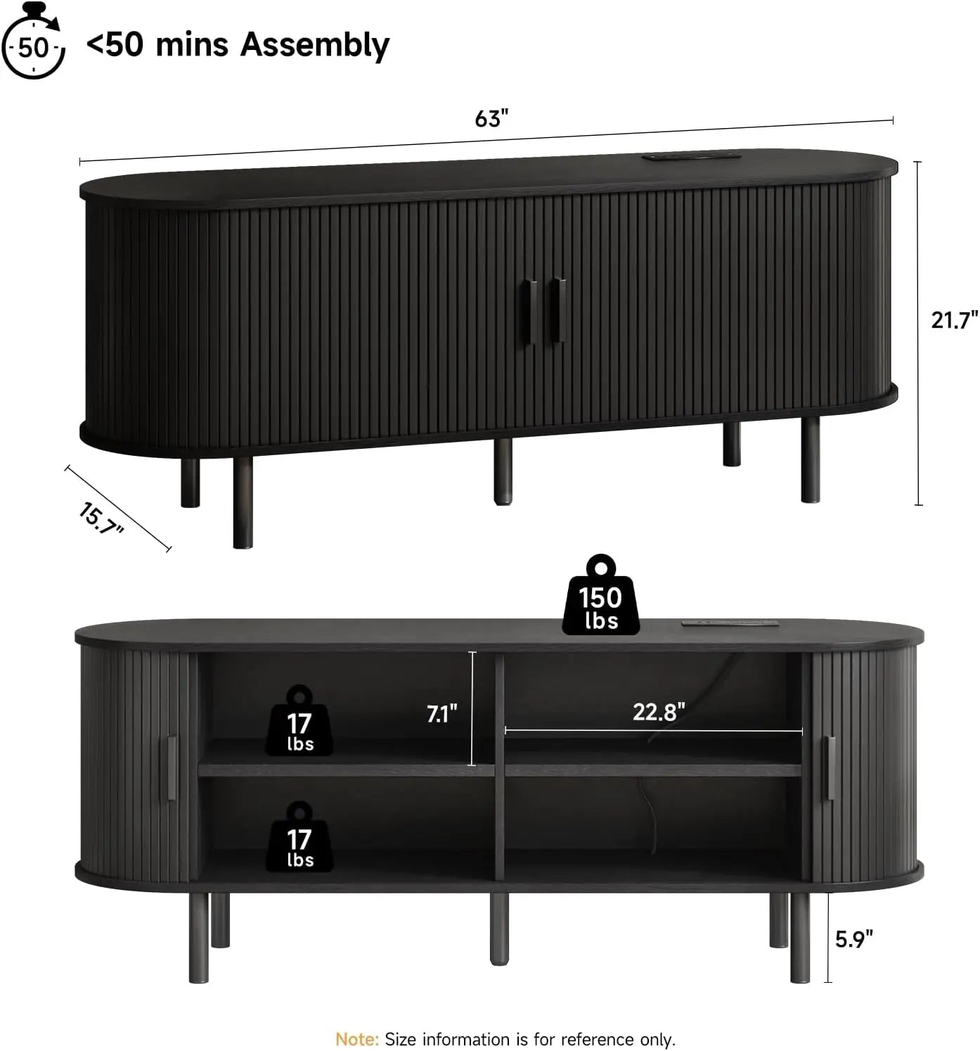 Entertainment Center Sliding Doors, Storage, Adjustable Shelves, Power Outlet