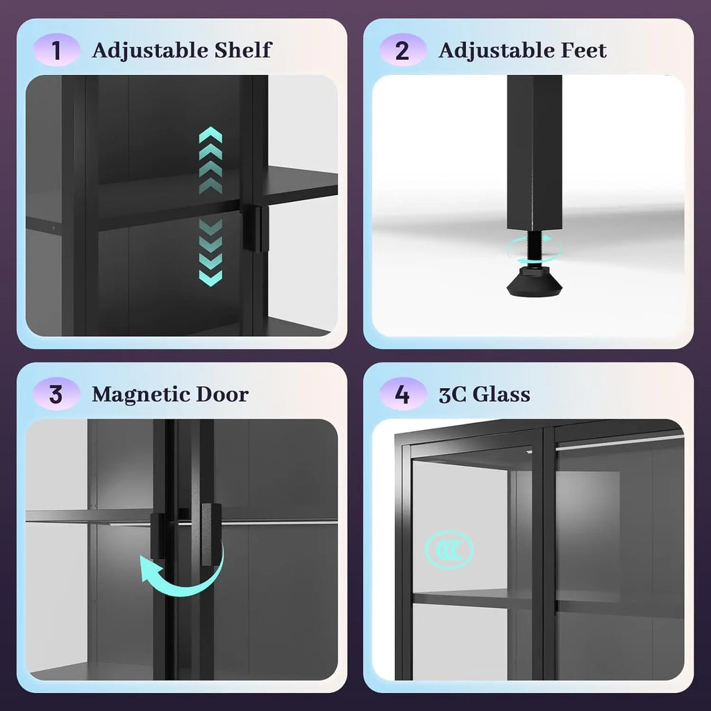 Glass Display Case, LED Lights, Adjustable Shelves