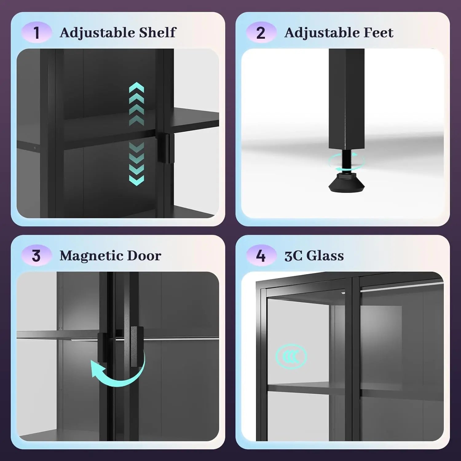 Glass Display Case, LED Lights, Adjustable Shelves