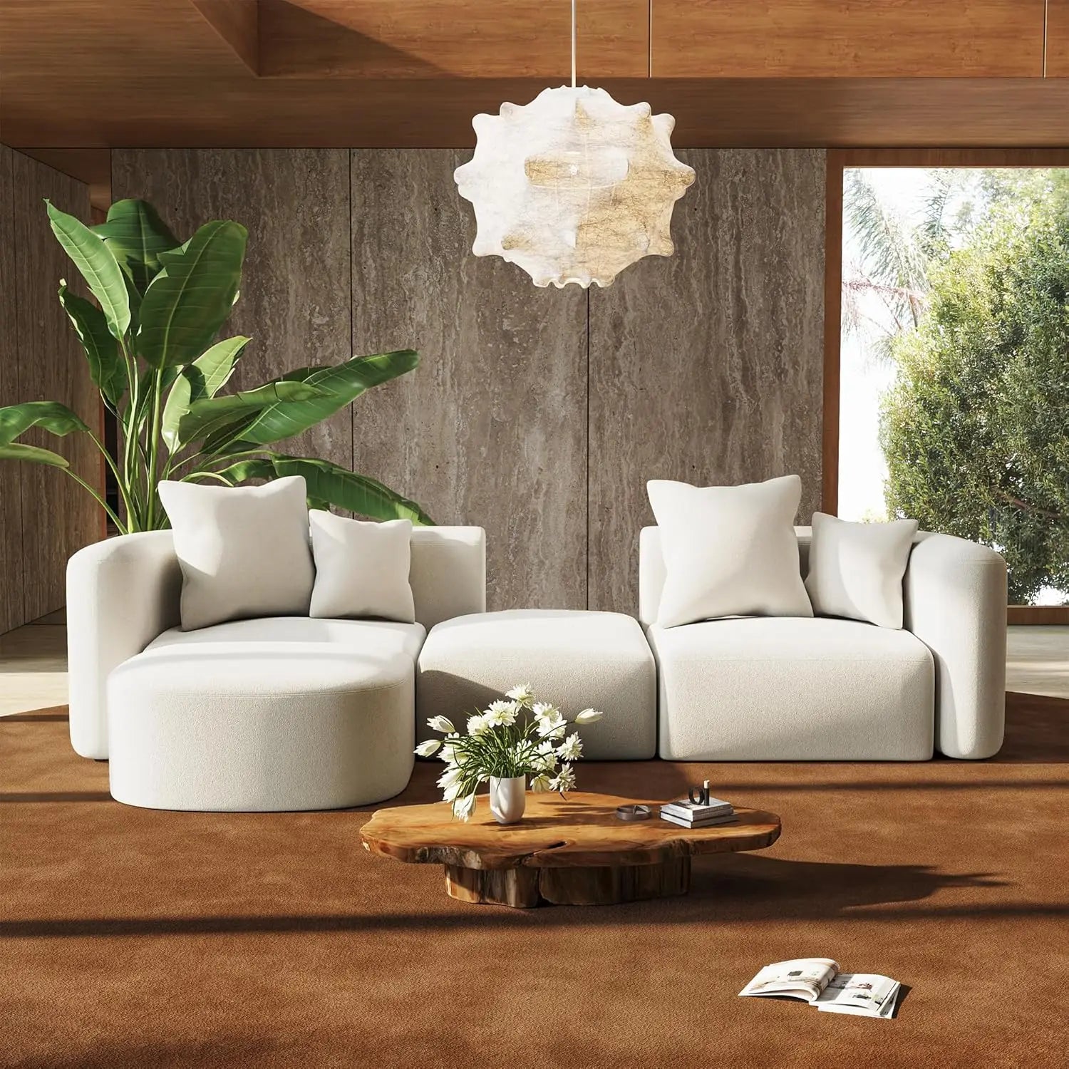 116" 4 Seat Sectional Couch Ottoman, Curved Back Sofa Oversized