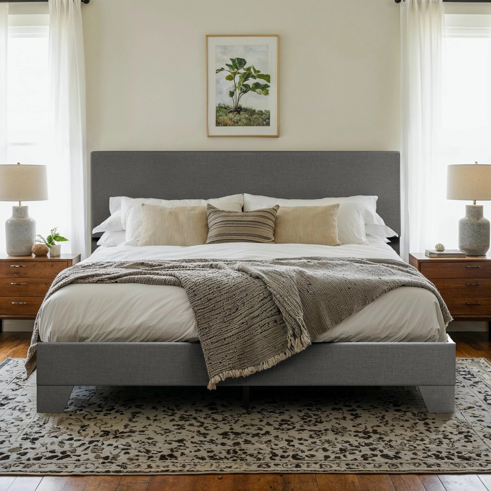 Strong Bed Frame, Adjustable Headboard, Soft Linen Fabric, Noise-Free