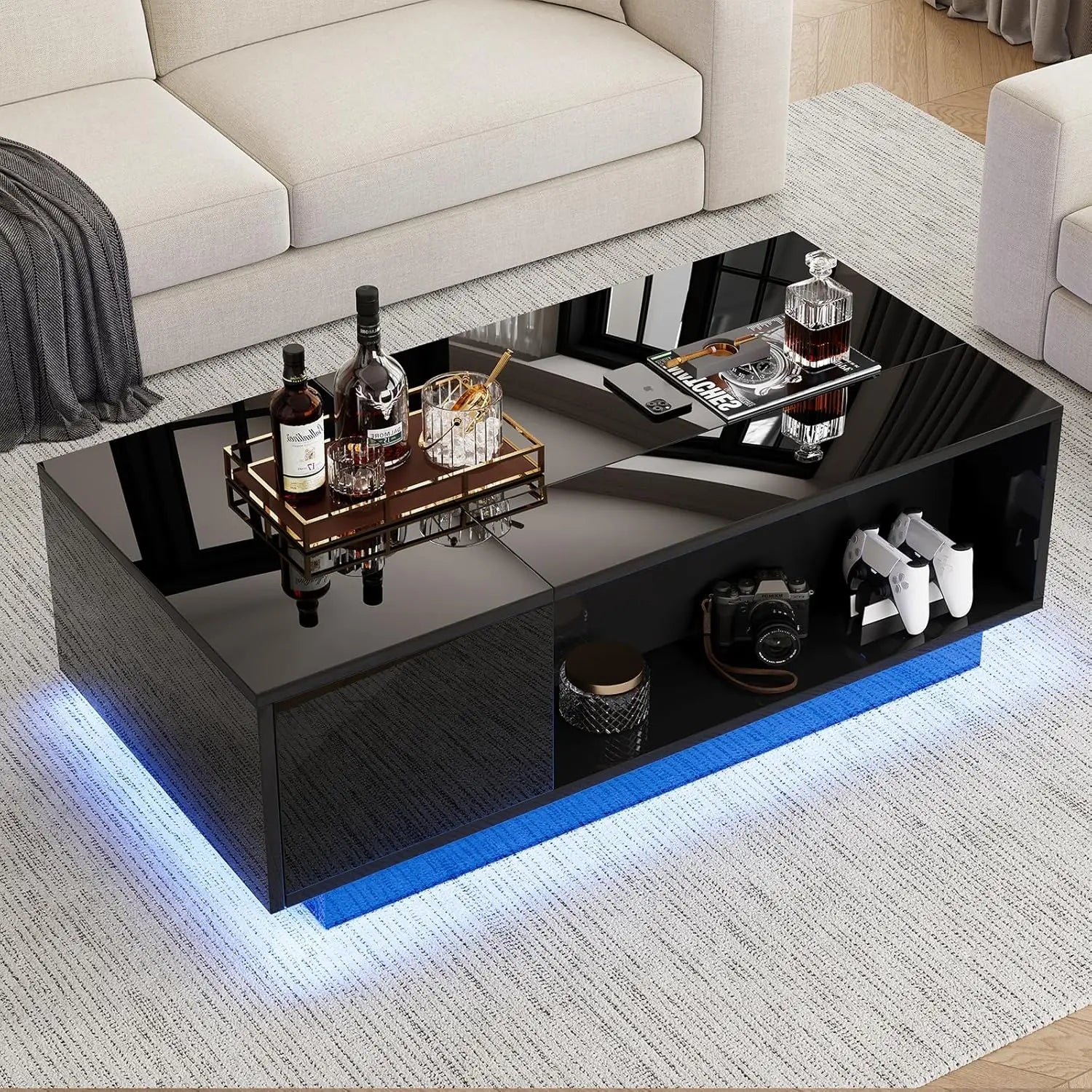 47" LED Coffee Table Lift Top Hidden Storage High Gloss