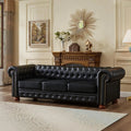 89" Leather Sofa Low Back Roll Arm Nail Head Trim 3-Seat