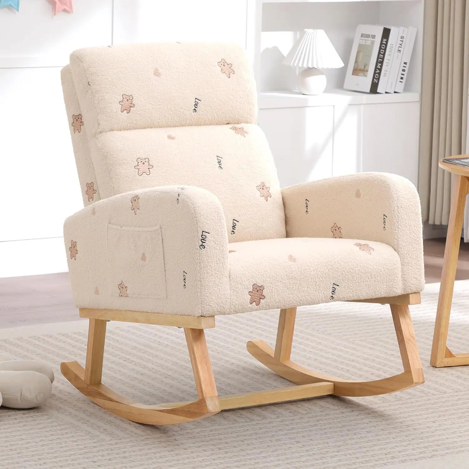 Rocking Chair, Sherpa Armchair with High Backrest