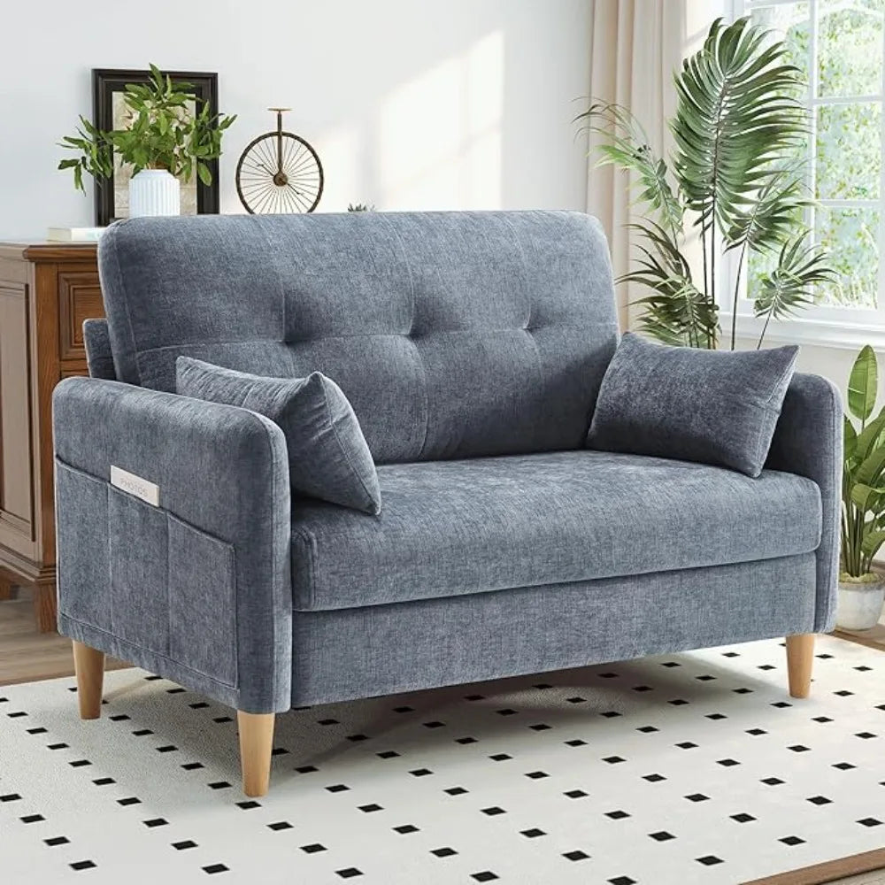 47" Loveseat Sofa, Comy Chenille Fabric Throws Removable Cushion
