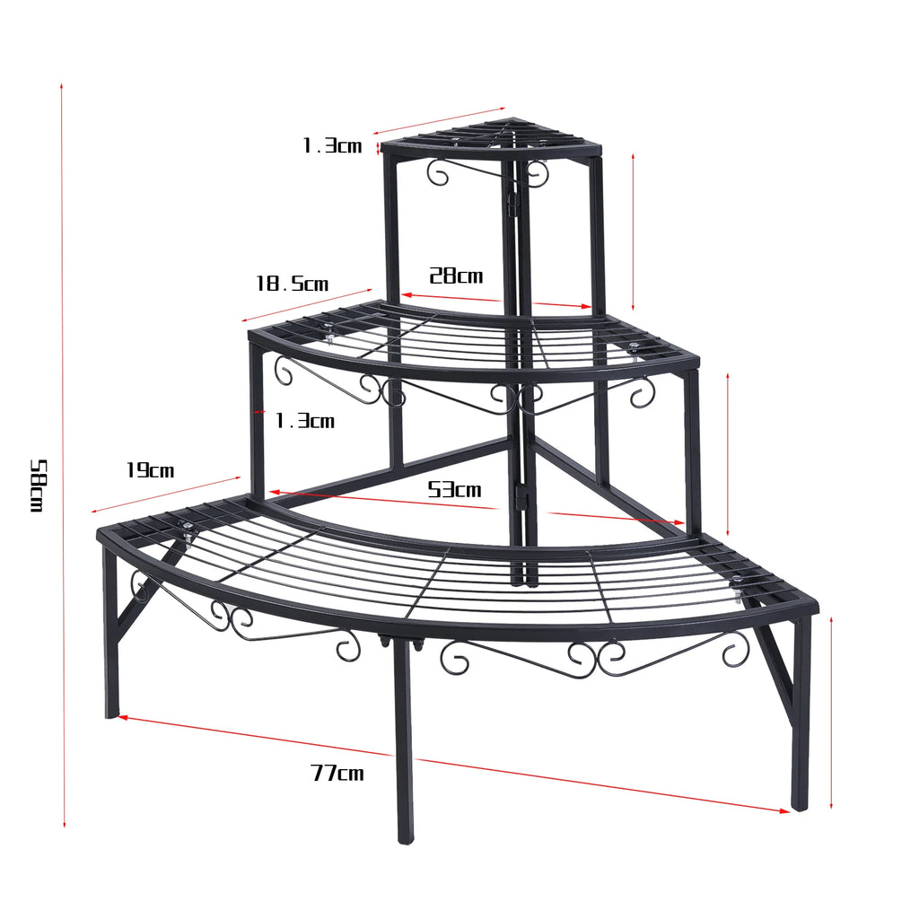 Outdoor/Indoor Plant Stand Metal 3-Tier Quarter Round Corner Shelf