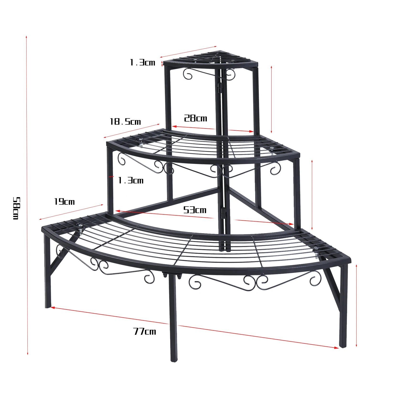 Outdoor/Indoor Plant Stand Metal 3-Tier Quarter Round Corner Shelf