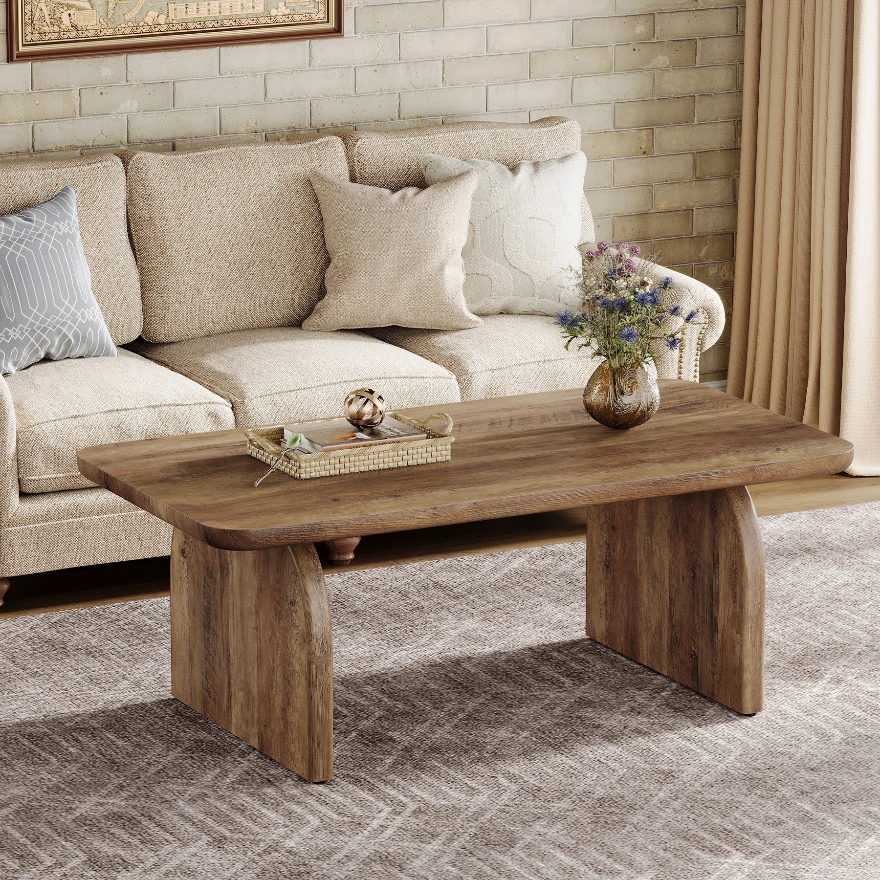 Farmhouse 47.24IN Coffee Table  Engineered Wood Center Sturdy Base