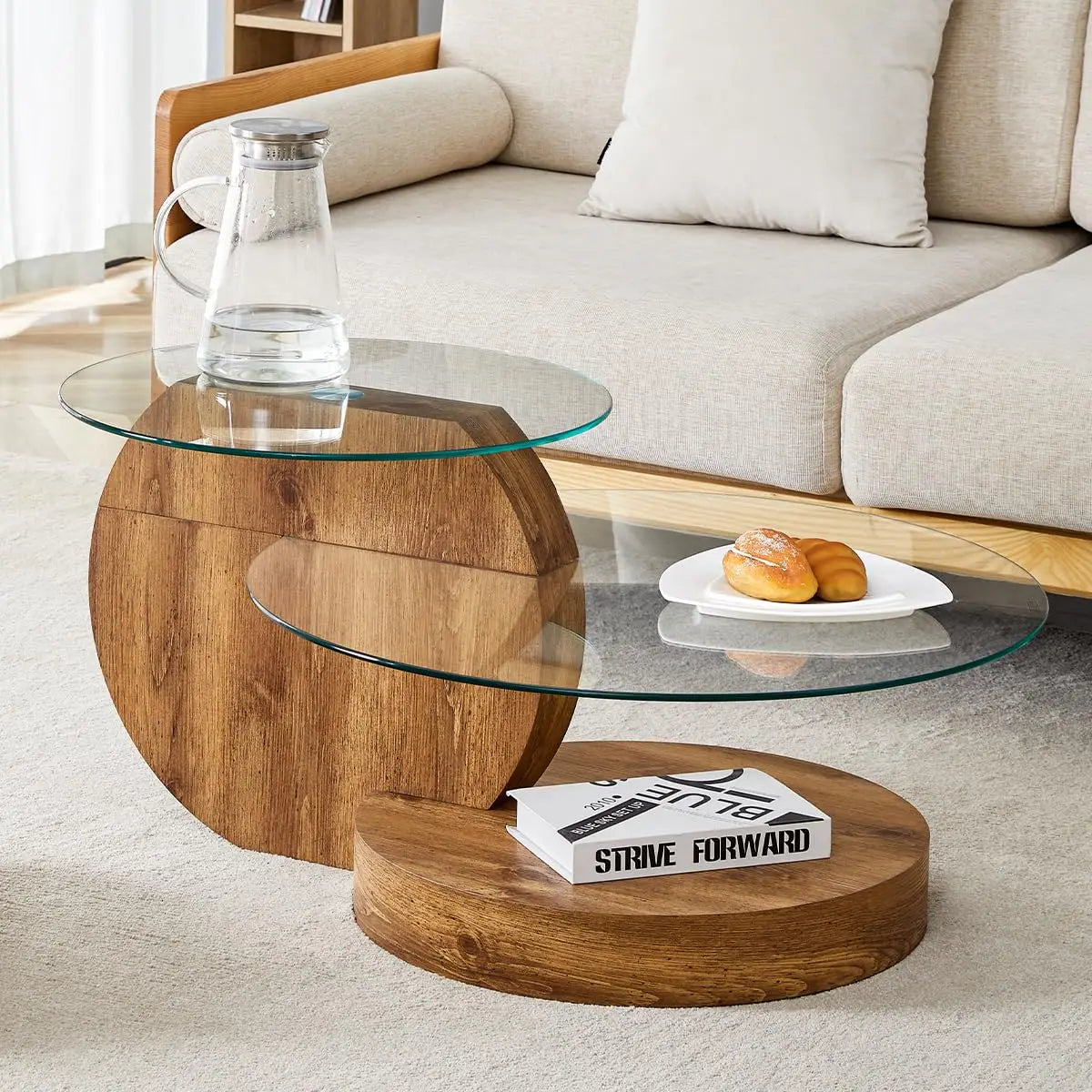 3IN Large Glass Round Coffee Tabletops｜3-Tier Tempered Glass｜