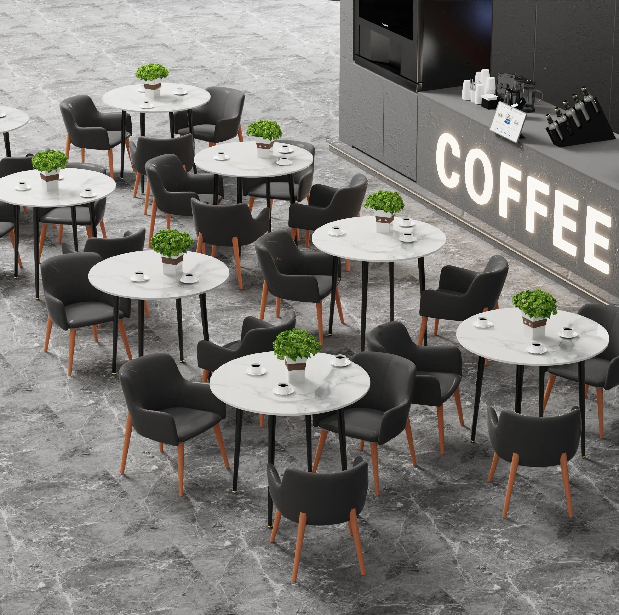 Round Dining Table Marble Top 80cm Diameter for 4 Seat