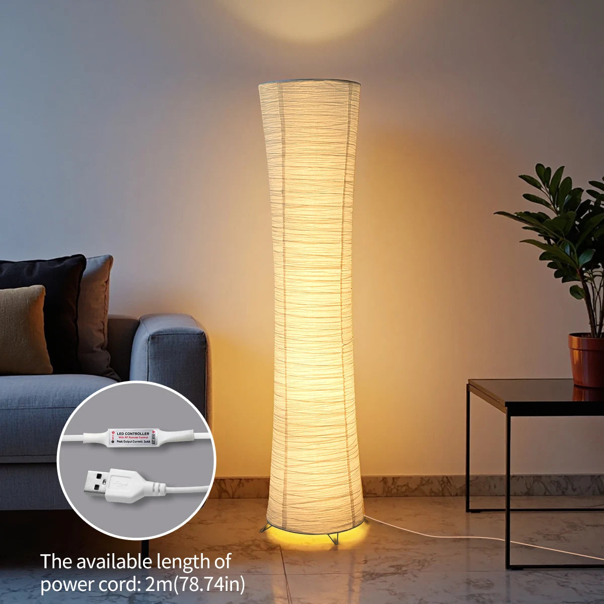 Paper floor lamp, chrome-plated, LED light strip, festival lantern