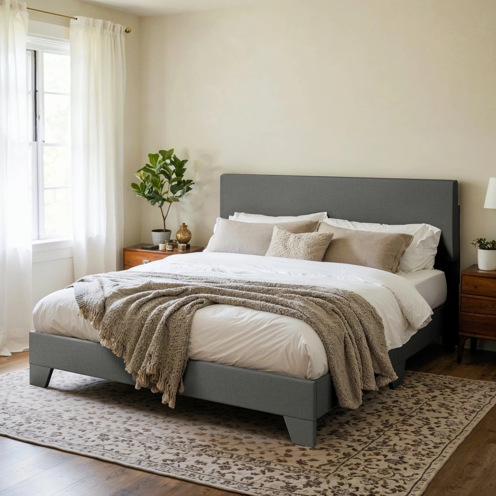 Strong Bed Frame, Adjustable Headboard, Soft Linen Fabric, Noise-Free
