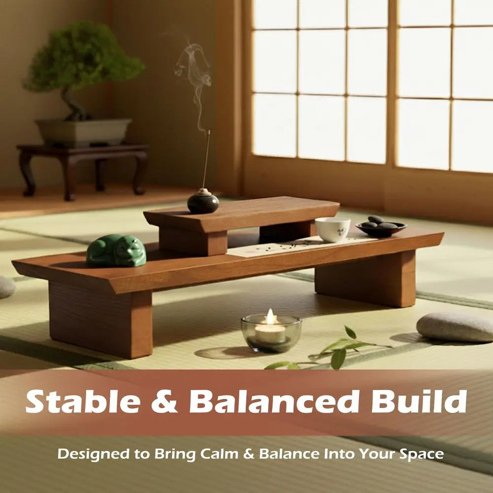 Japanese Low Meditation Altar Table Solid Wood, Puja Table for Relaxation and Prayer