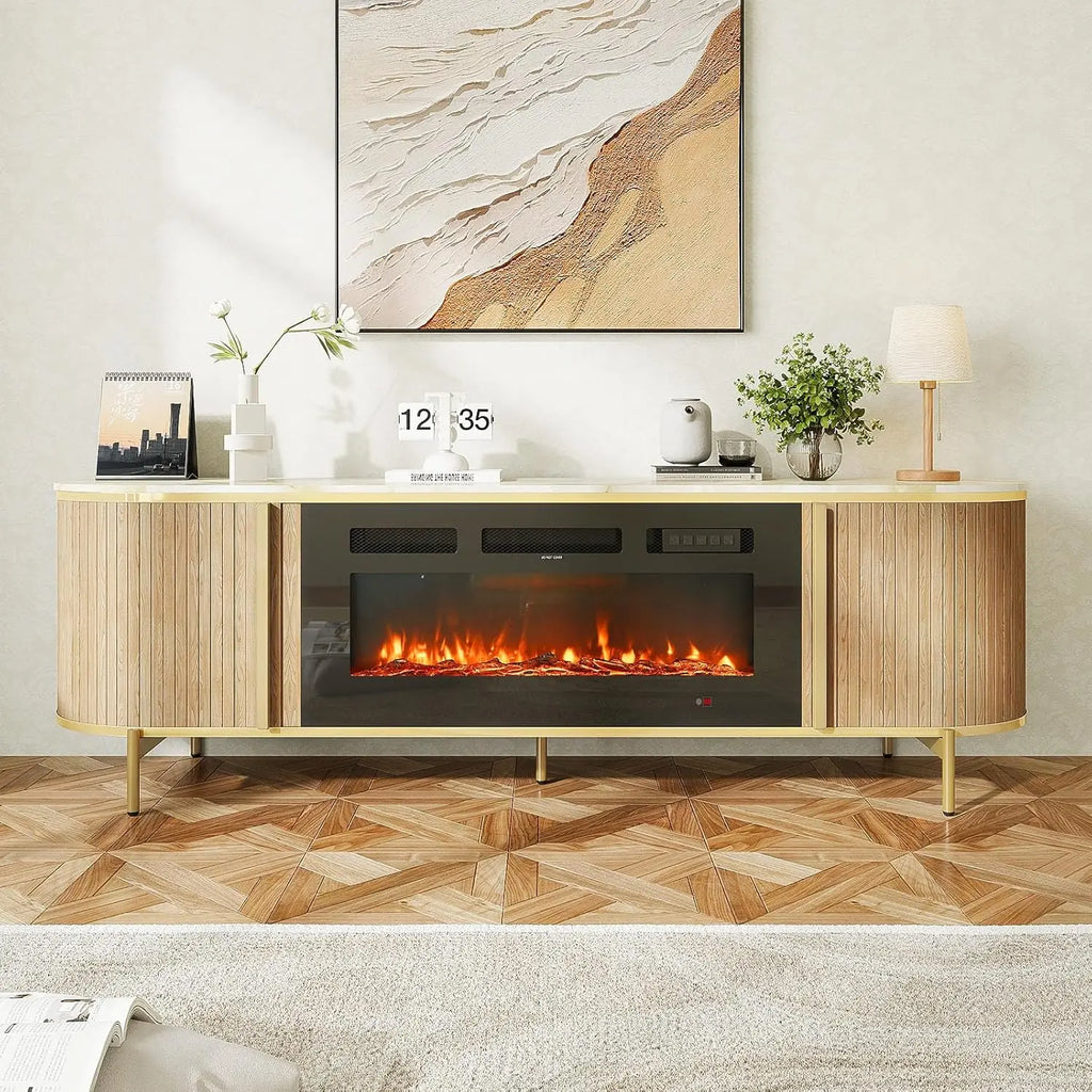 70" Fluted Fireplace Entertainment Center for TVs Up to 80IN, Cabinets