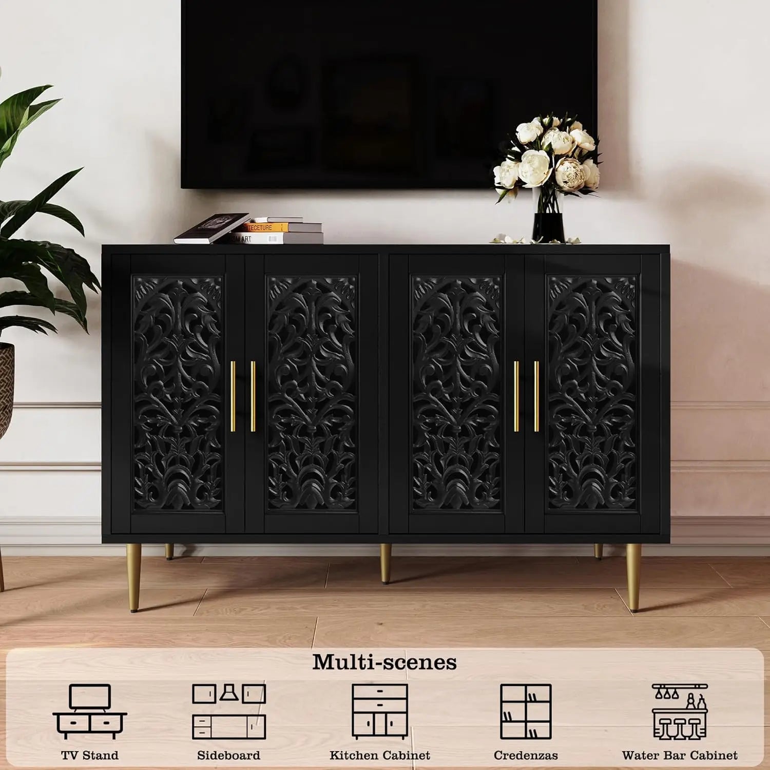 47.8" Accent 4-Door Carving Buffet Cabinet with Storage