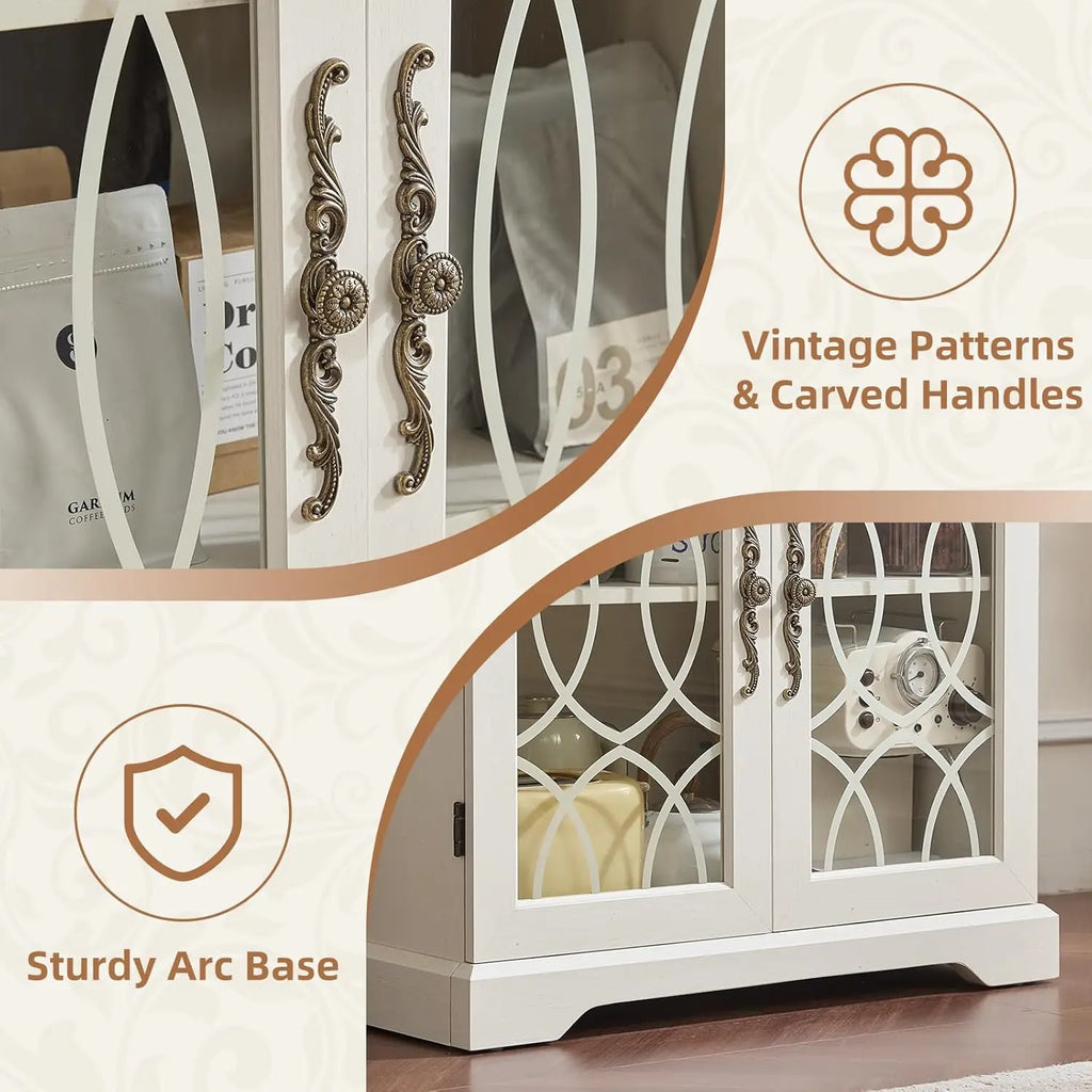 67" Wood Bookshelf Glass Doors 5-Tier Adjustable Shelves , Office White