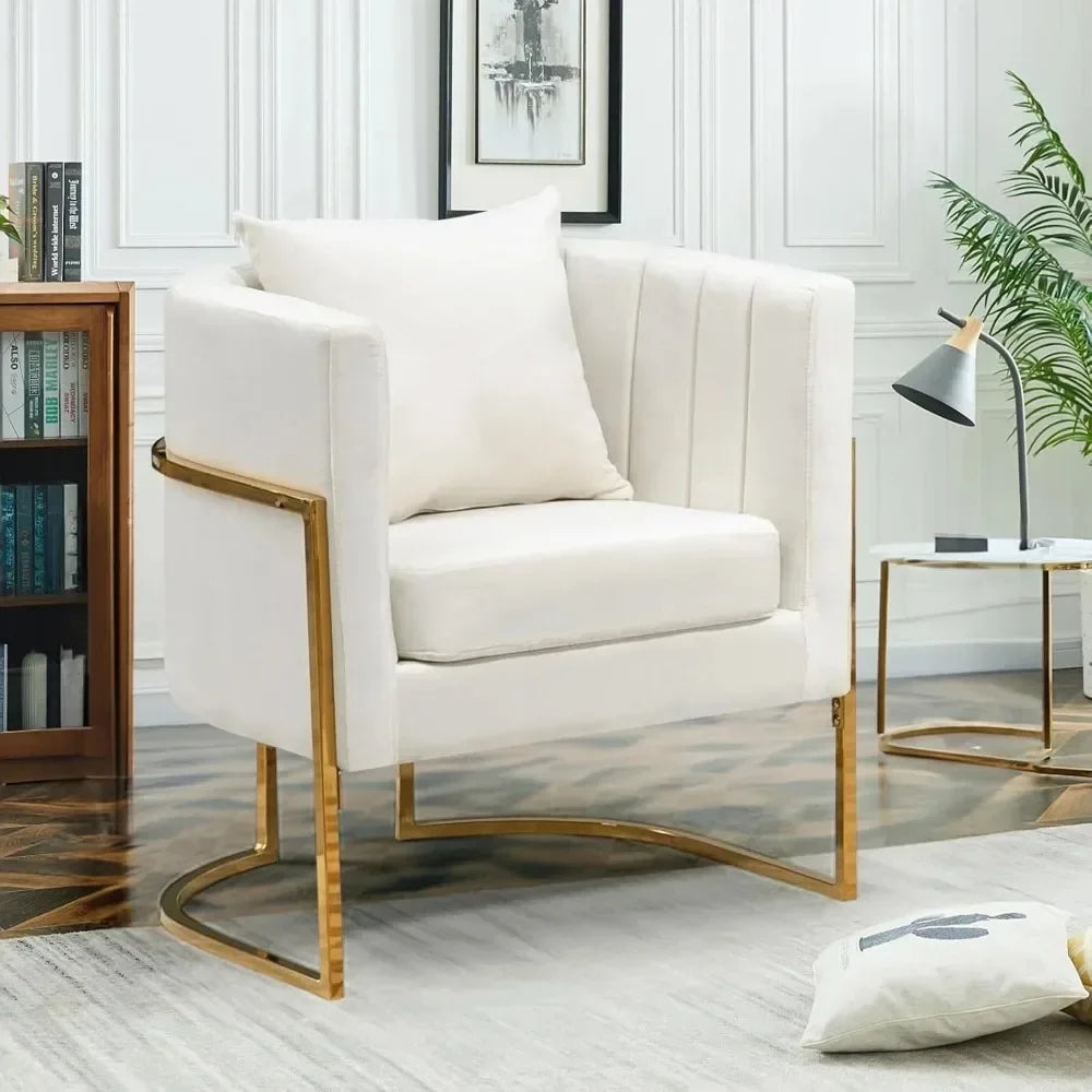 Velvet Upholstered Accent Chair, Barrel Armchair, Gold Legs