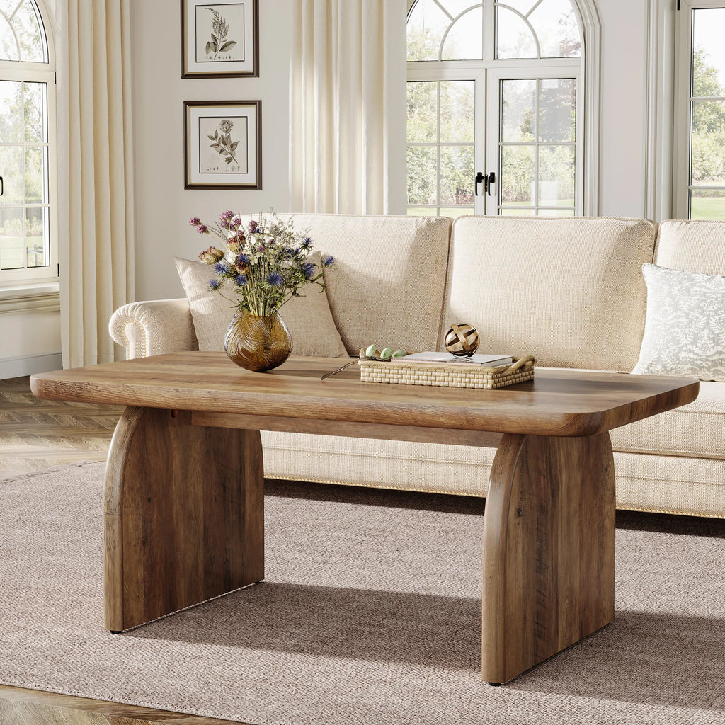 Farmhouse 47.24IN Coffee Table  Engineered Wood Center Sturdy Base