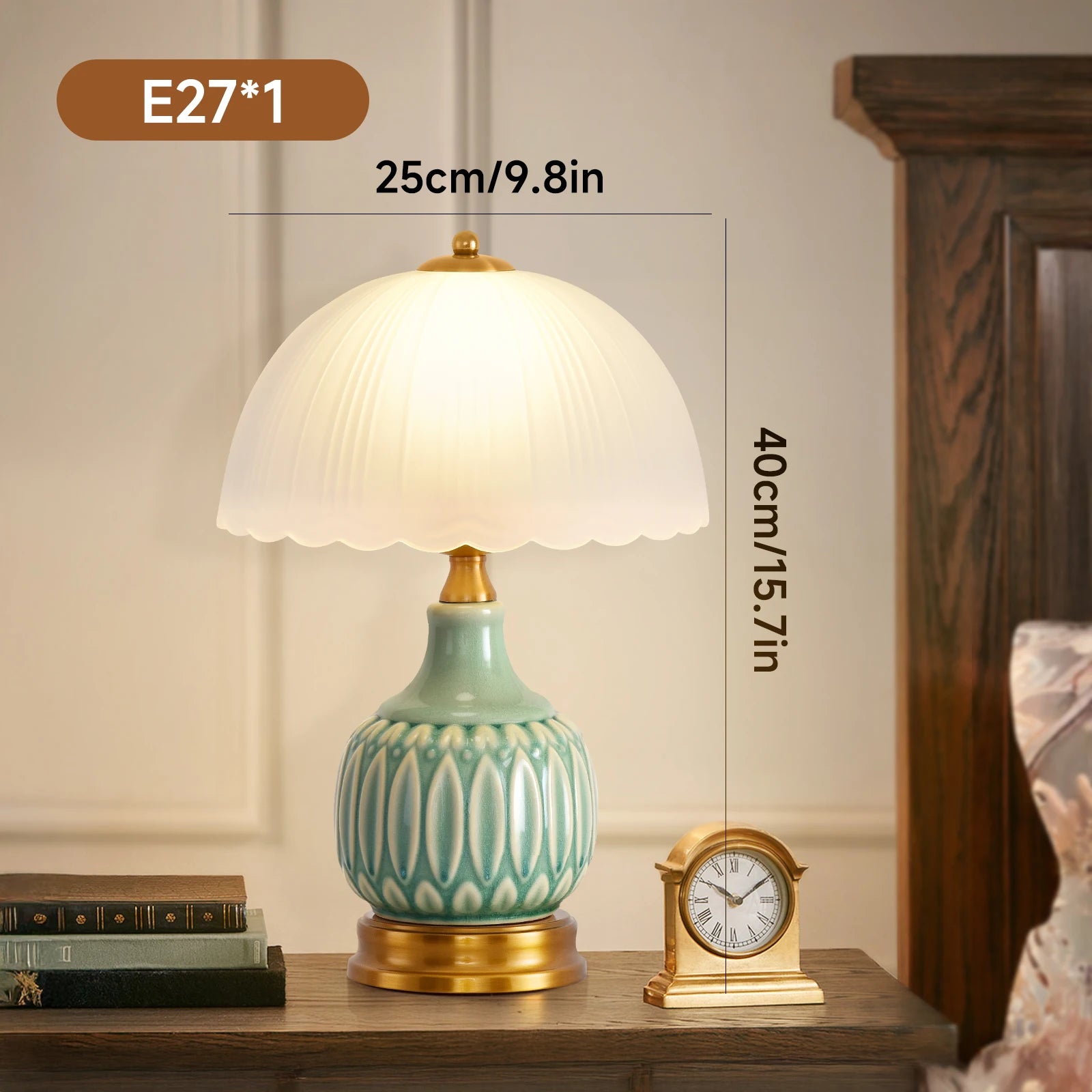 Vintage Gold Table Lamp, 40.64cm, Chinese Green Glass Lamp