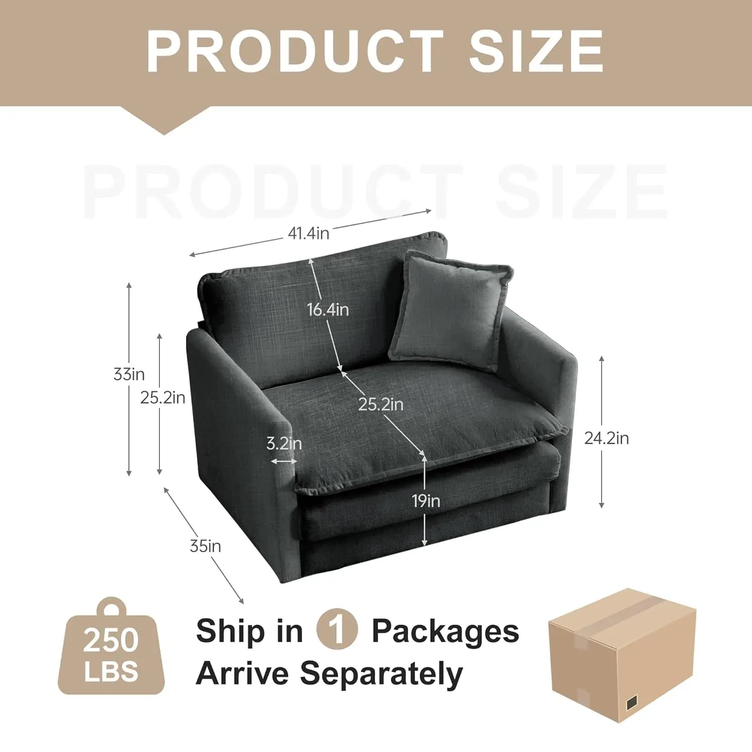 41.4" Sofa Cloud Couch, 1-Seat Chenille Deep Seat Pillow