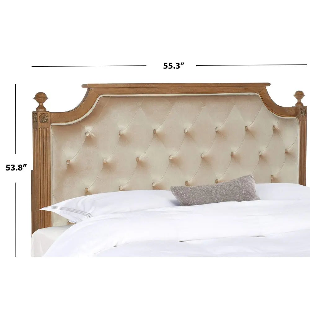 Home Collection Tufted Velvet Rustic Oak and Beige Headboard Queen