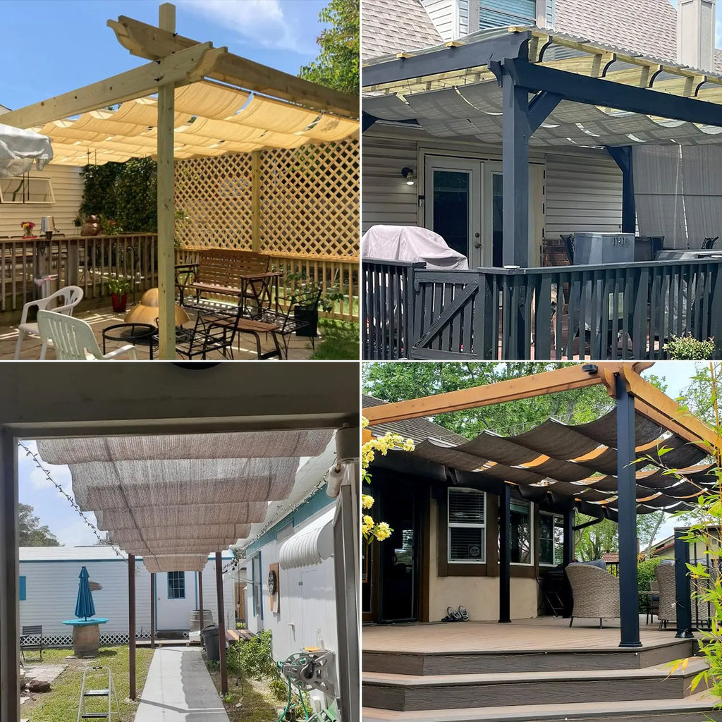 7'Wx20'L Pergola Shade Cover, Retractable Canopy, Wave Sun Shade