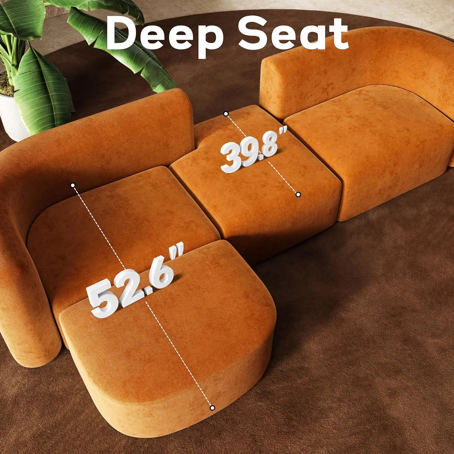 116" 4 Seat Sectional Couch Ottoman, Curved Back Sofa Oversized