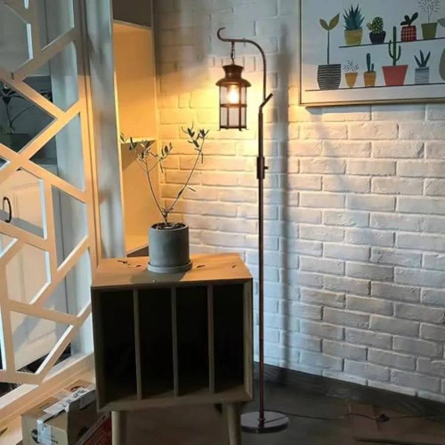 Dimmable Lantern Standing Lamp Rustic Farmhouse Finish