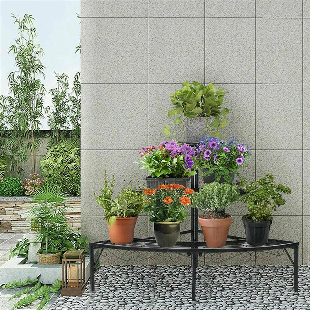 Outdoor/Indoor Plant Stand Metal 3-Tier Quarter Round Corner Shelf
