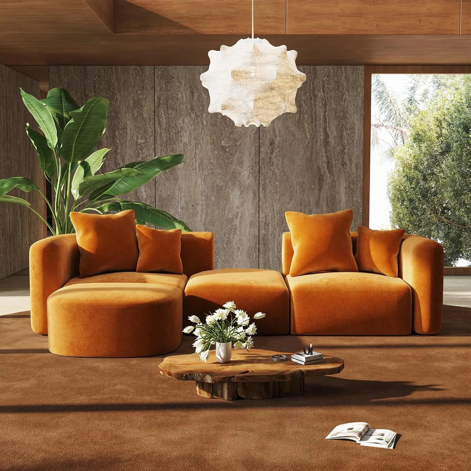 116" 4 Seat Sectional Couch Ottoman, Curved Back Sofa Oversized