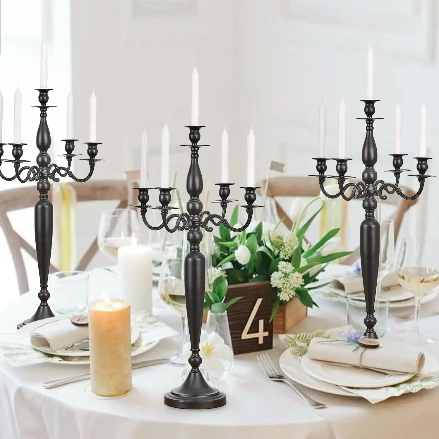 5-Arm Black Candelabra For Table Centerpiece, 28.54 inches Tall