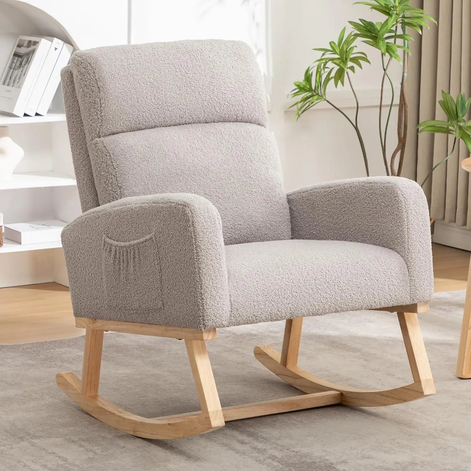 Rocking Chair, Sherpa Armchair with High Backrest