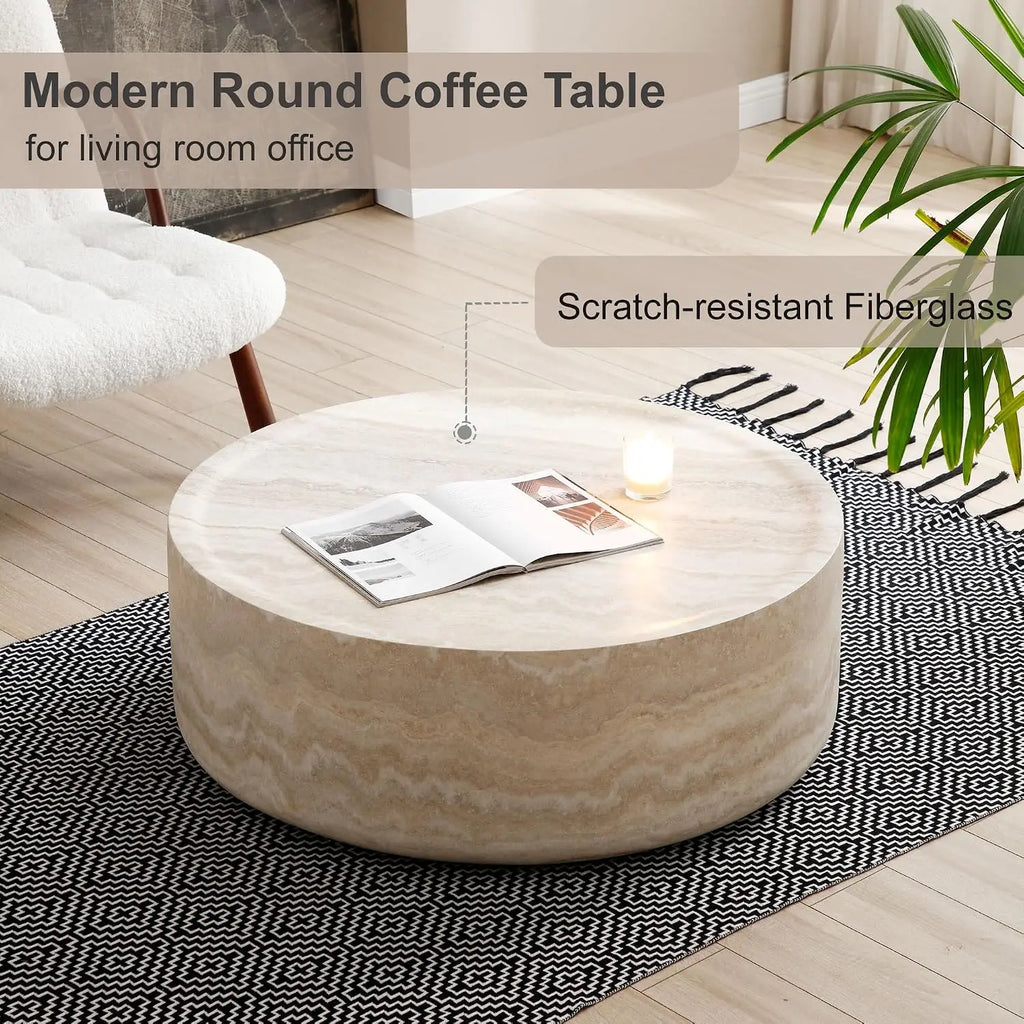 Round Coffee Table , Faux Mars Marble Pattern Table, No Assembly Needed