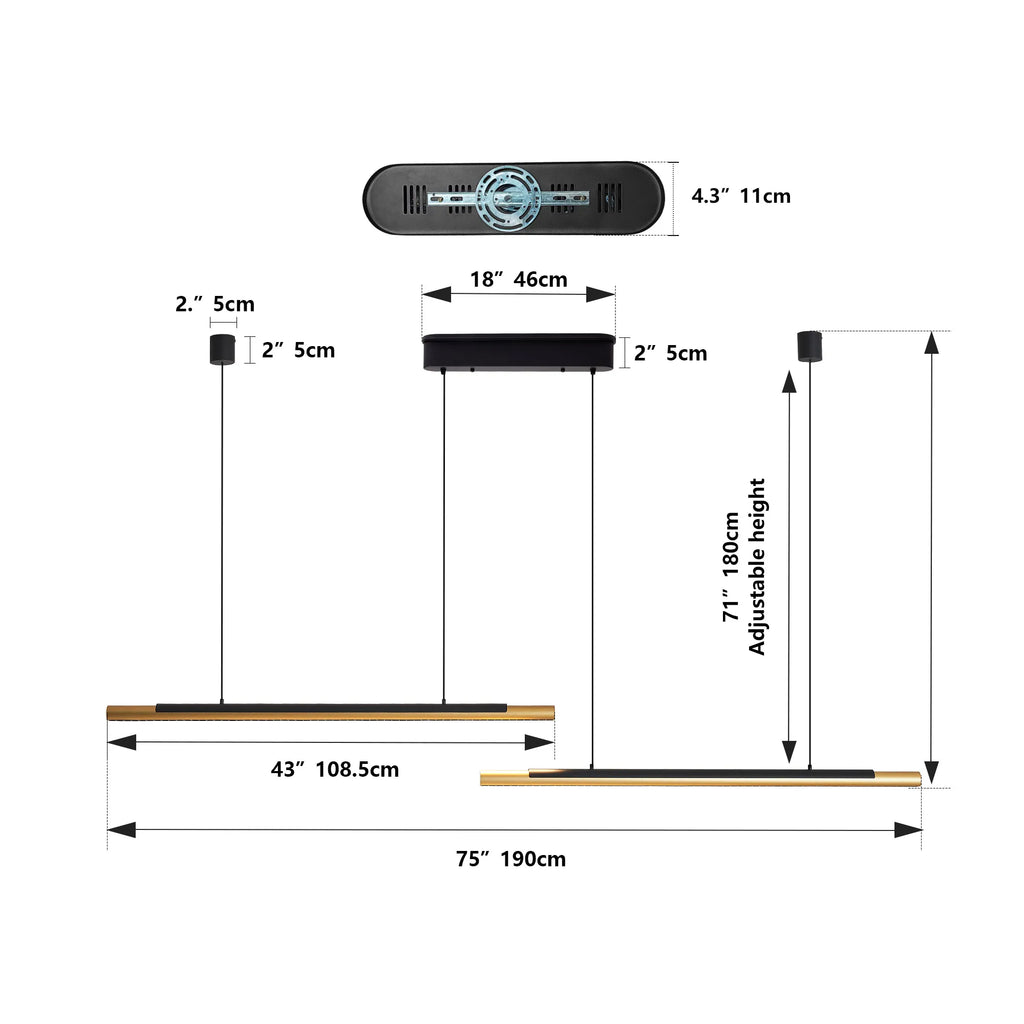 Dimmable Linear LED Wood Chandelier Wood Grain Print, Light Fixture