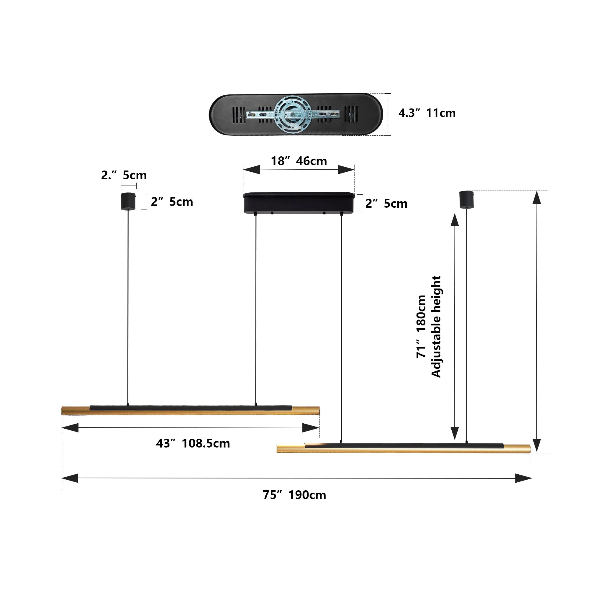 Dimmable Linear LED Wood Chandelier Wood Grain Print, Light Fixture