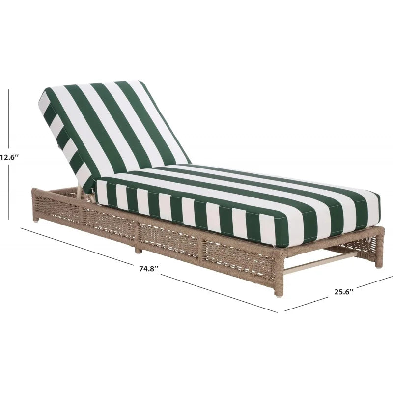 74" Callan Heather Tan Rope Chaise, Hunter Green Stripe Cushion