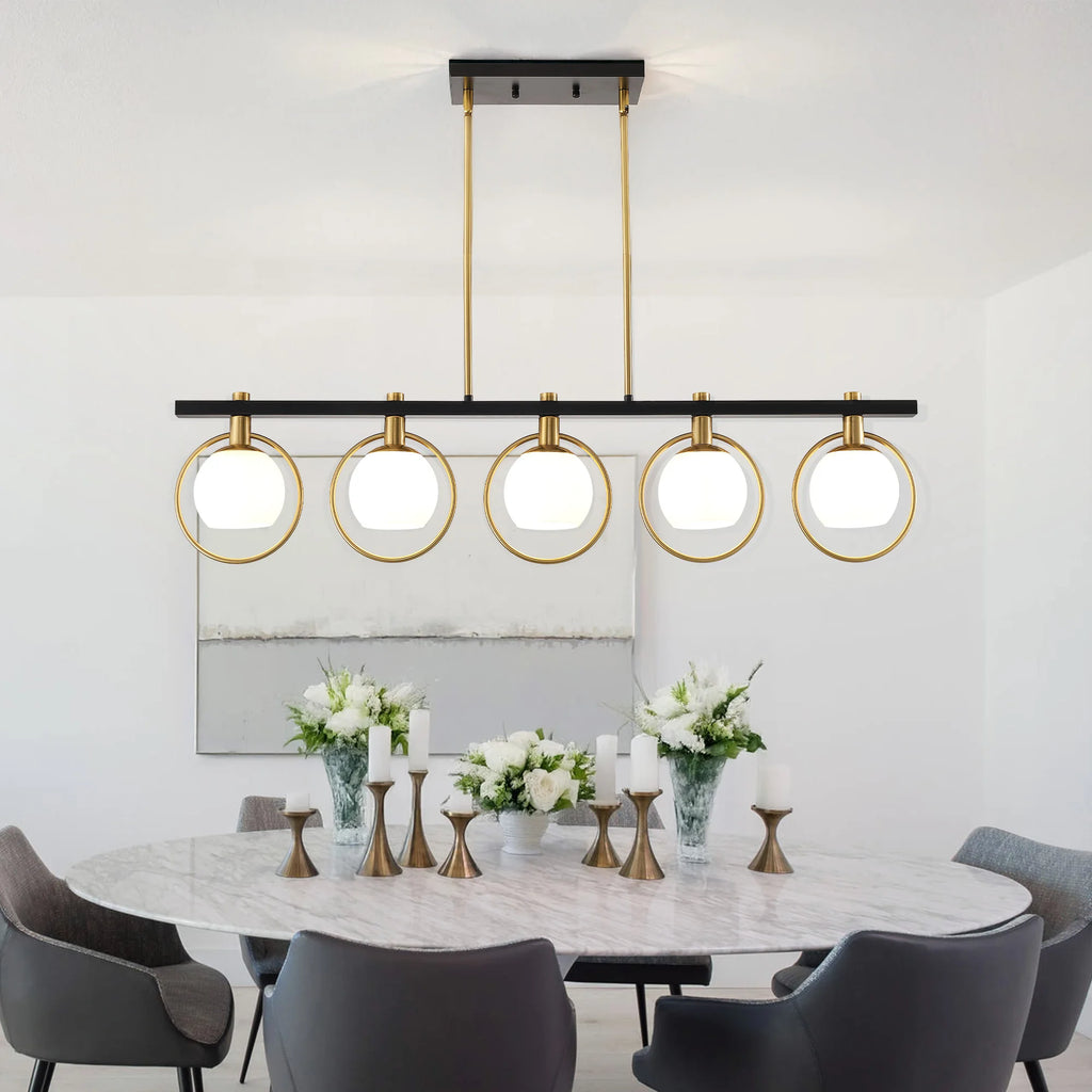 5-Light Adjustable Chandelier with Glass Shades Black Metal Frame