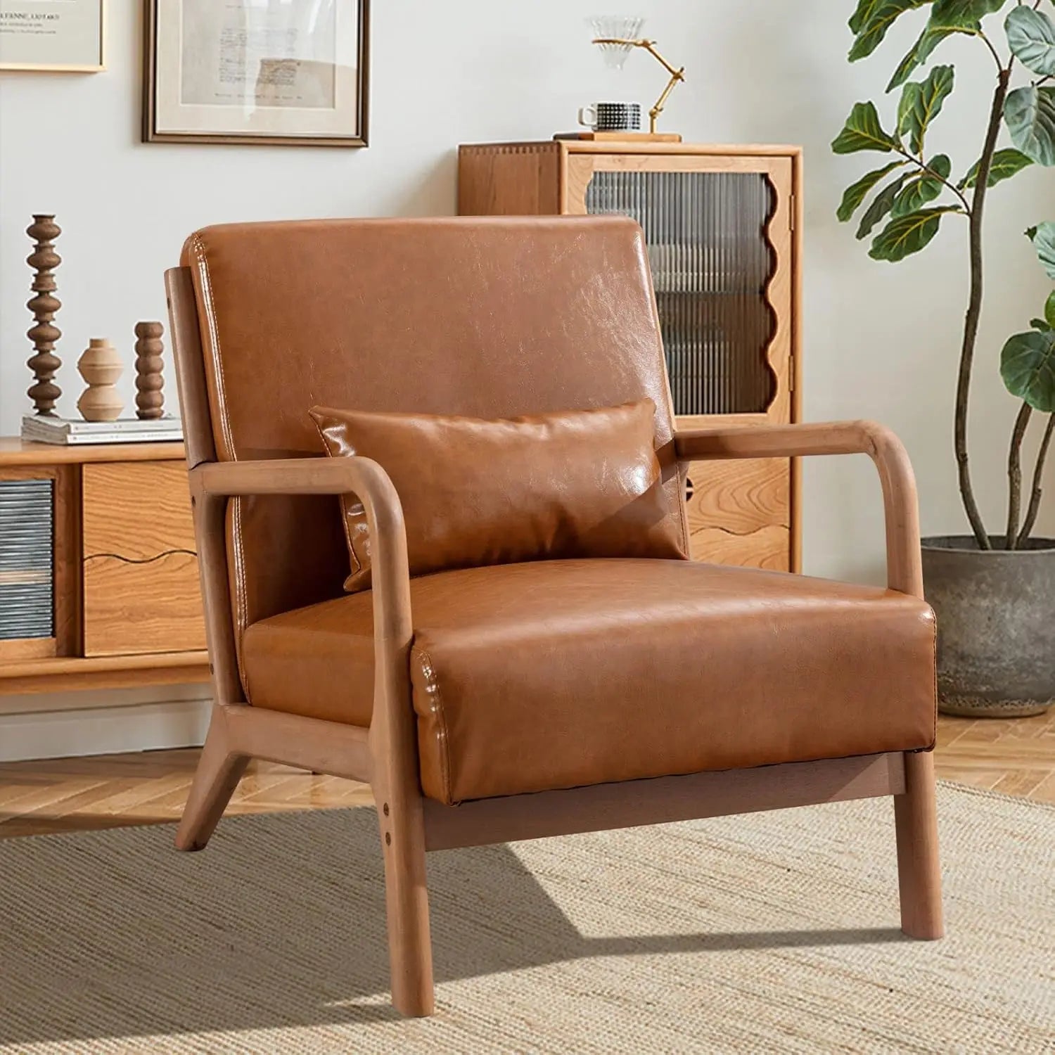Mid-Century Modern Accent Chair Upholstered with Waist Cushion