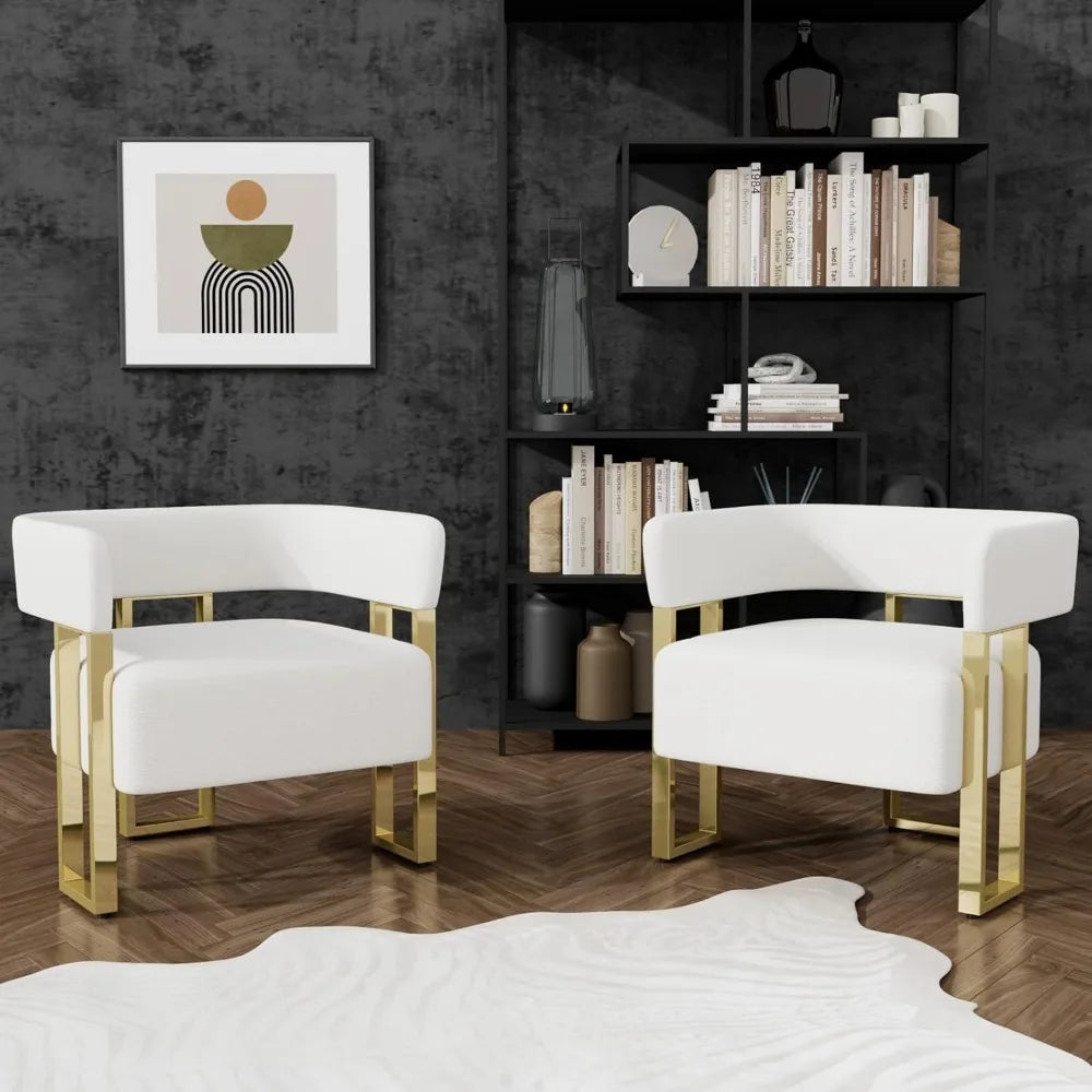 White Boucle Barrel Chairs Set of 2 Accent/Arm (White)