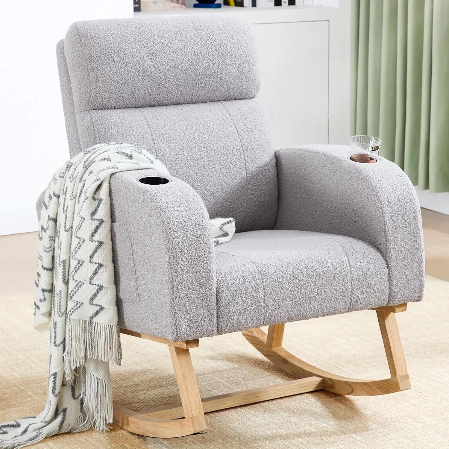 Rocking Chair, Sherpa Armchair with High Backrest