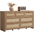 7-Drawer Dresser 57IN Wide Rattan Dressers, Large Chest of Drawers