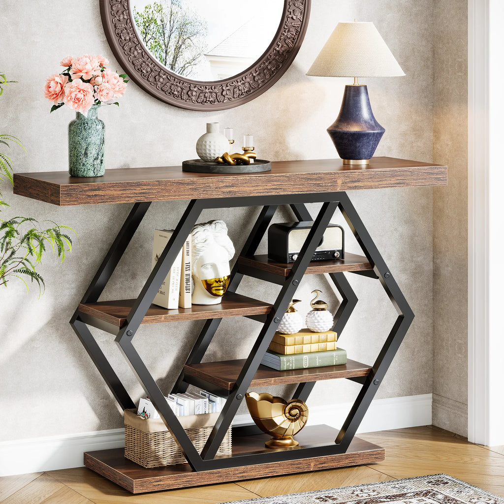 39.4IN Console Table, Thickened Tabletop, 4- Tierl Narrow Sofa Table