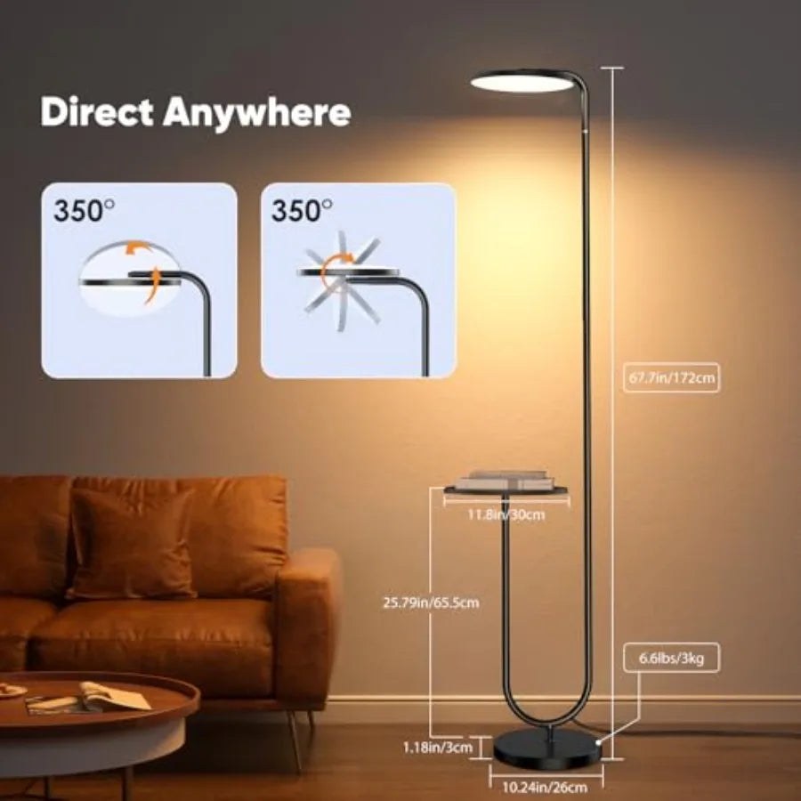 LED Floor Lamp with Table, Super Bright Stepless Dimmable Torchiere Remote Control