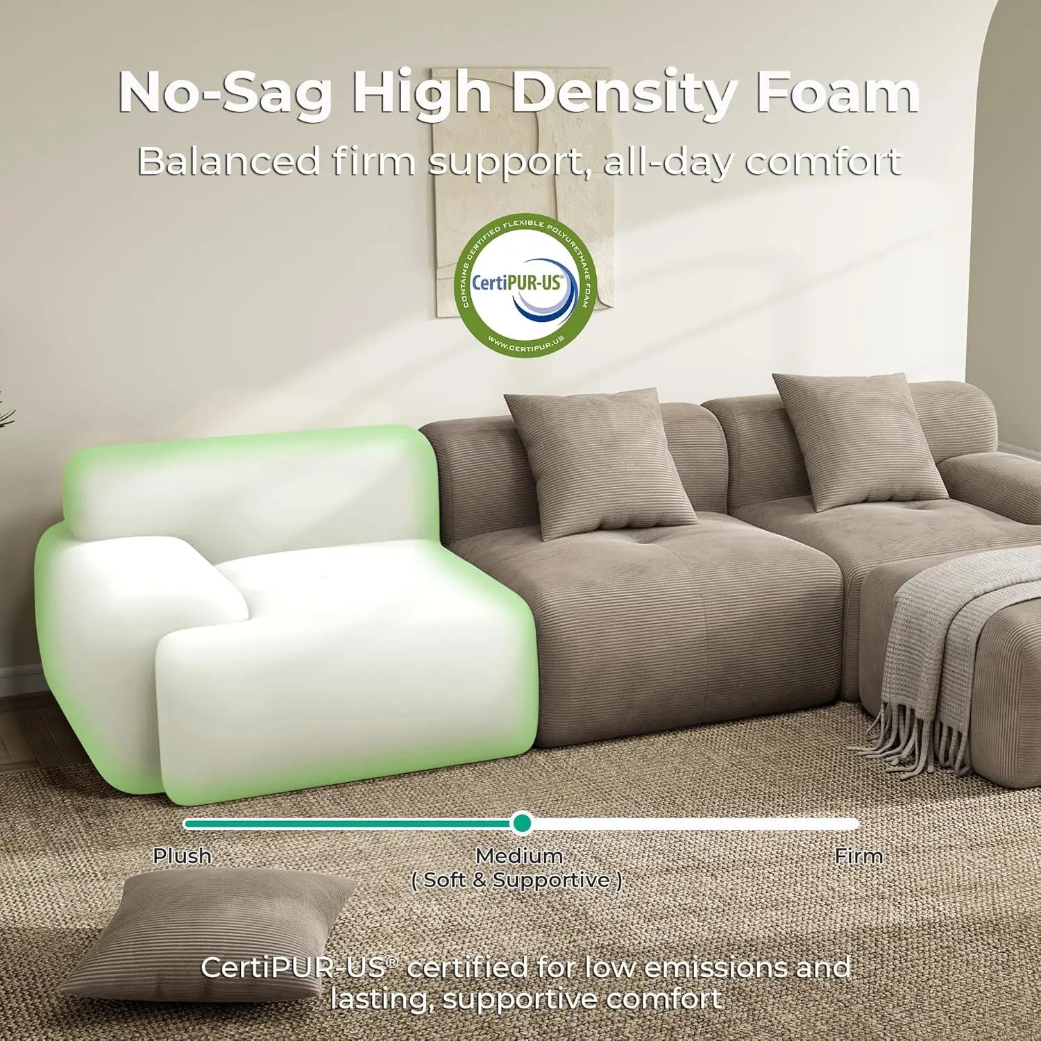 Sectional Sofa Ottoman 118"  L-Shaped Corduroy Deep Seat Oversized