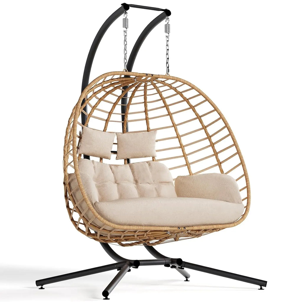 Double Hanging Egg Chair w/Stand, 2 Person Swing Chair w/Cushion