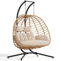 Double Hanging Egg Chair w/Stand, 2 Person Swing Chair w/Cushion