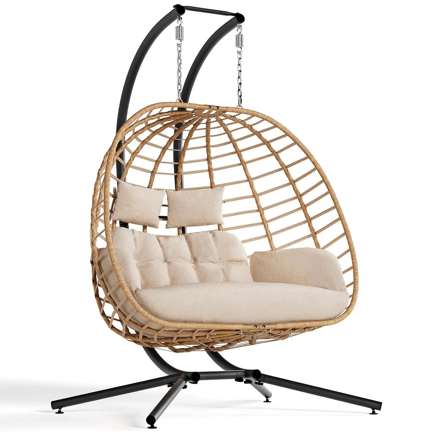 Double Hanging Egg Chair w/Stand, 2 Person Swing Chair w/Cushion